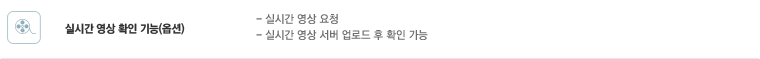실시간 영상 확인 기능(옵션) : 실시간 영상 요청, 실시간 영상 서버 업로드 후 확인 가능